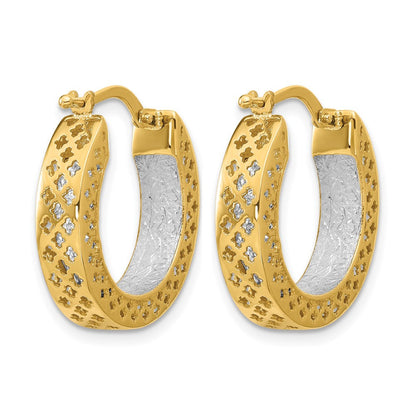 14K Bicolor Poliert und Diamantiert Creolen