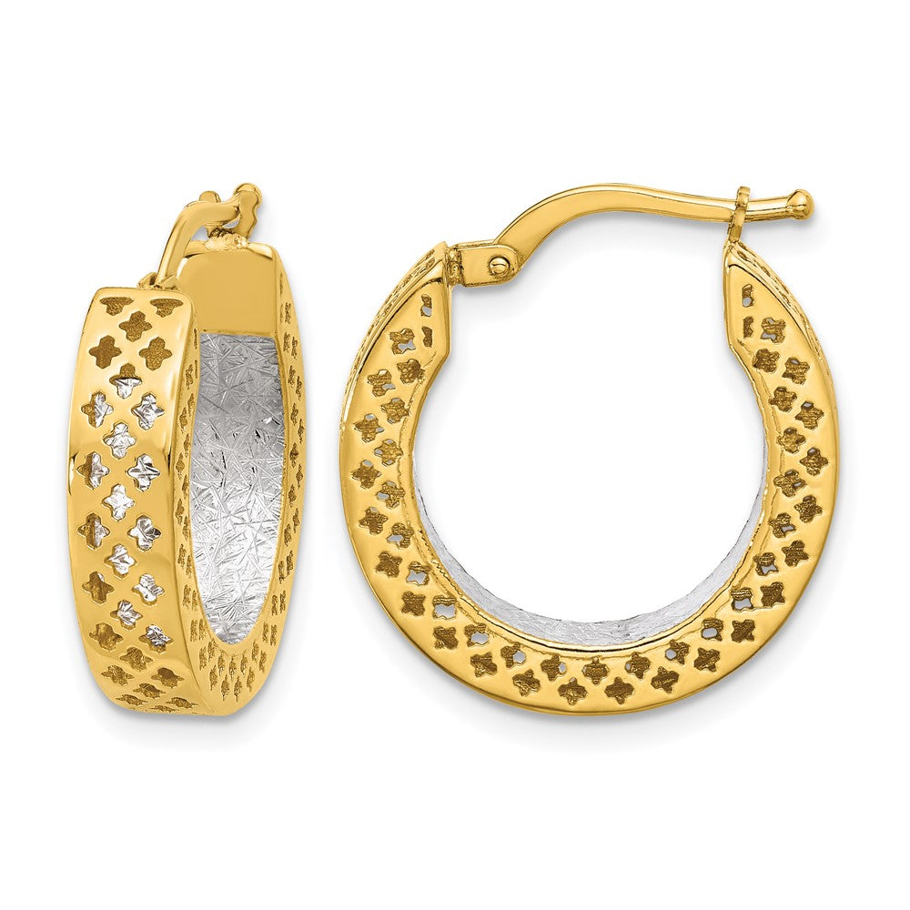 14K Bicolor Poliert und Diamantiert Creolen