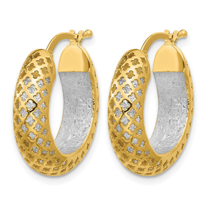 14K Bicolor Poliert und Diamantiert Creolen