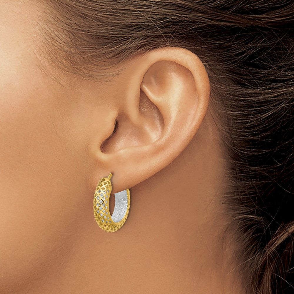 14K Bicolor Poliert und Diamantiert Creolen