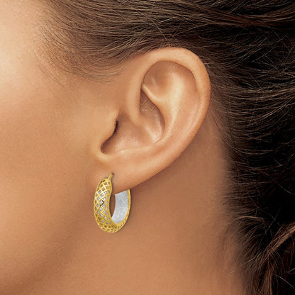 14K Bicolor Poliert und Diamantiert Creolen