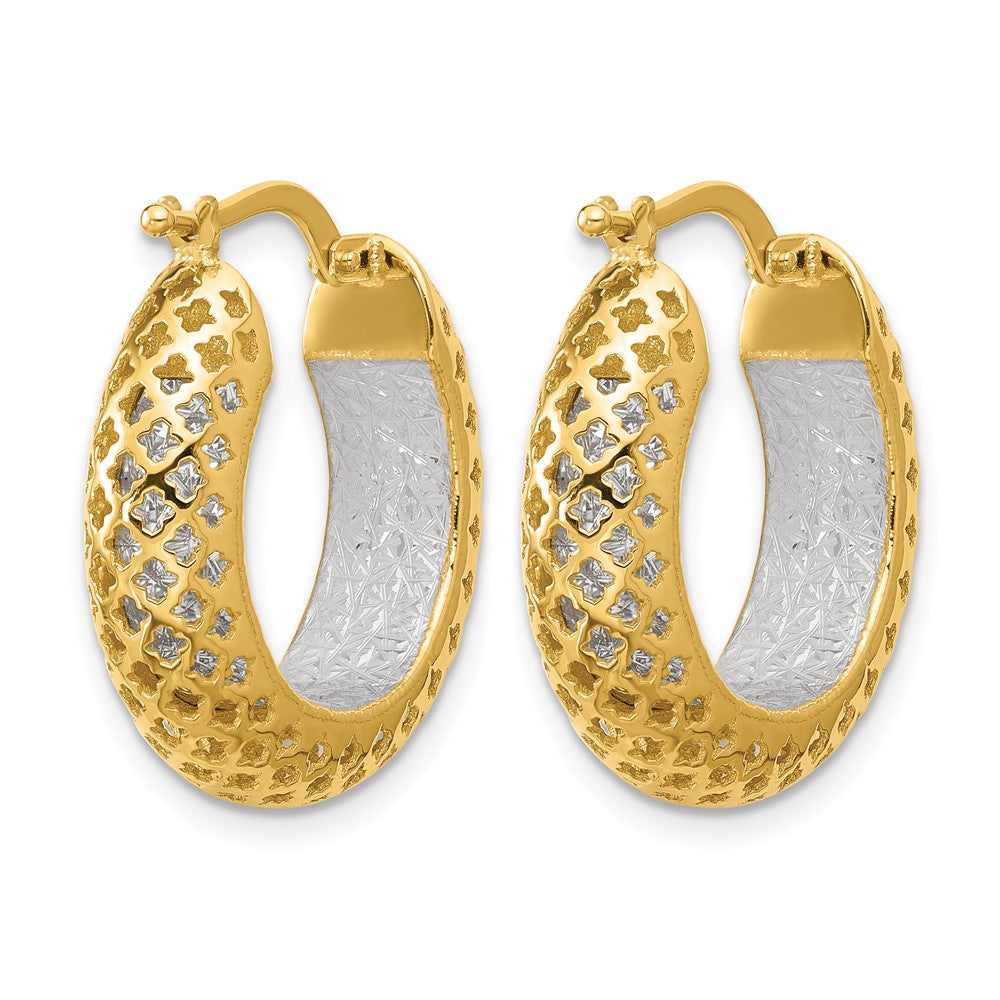 14K Bicolor Poliert und Diamantiert Creolen