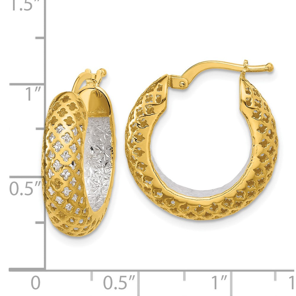 14K Bicolor Poliert und Diamantiert Creolen