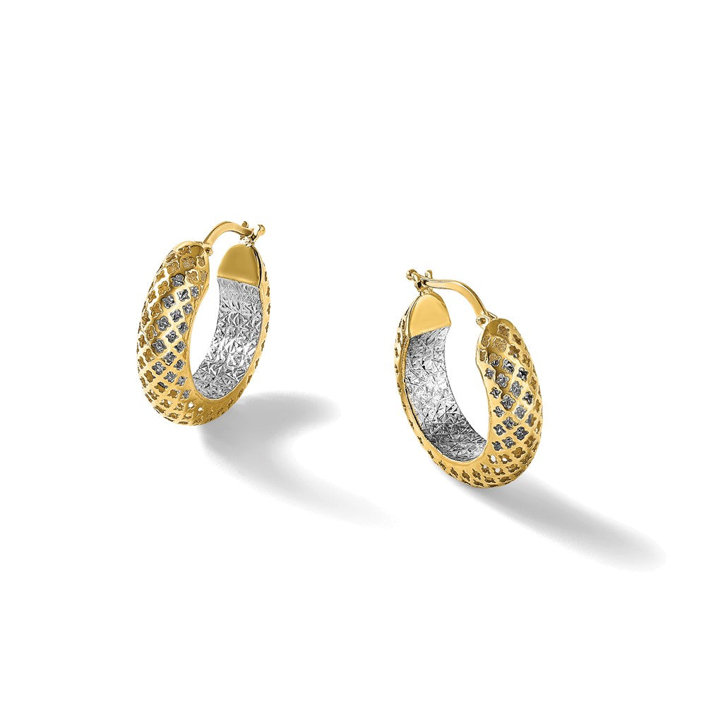 14K Bicolor Poliert und Diamantiert Creolen