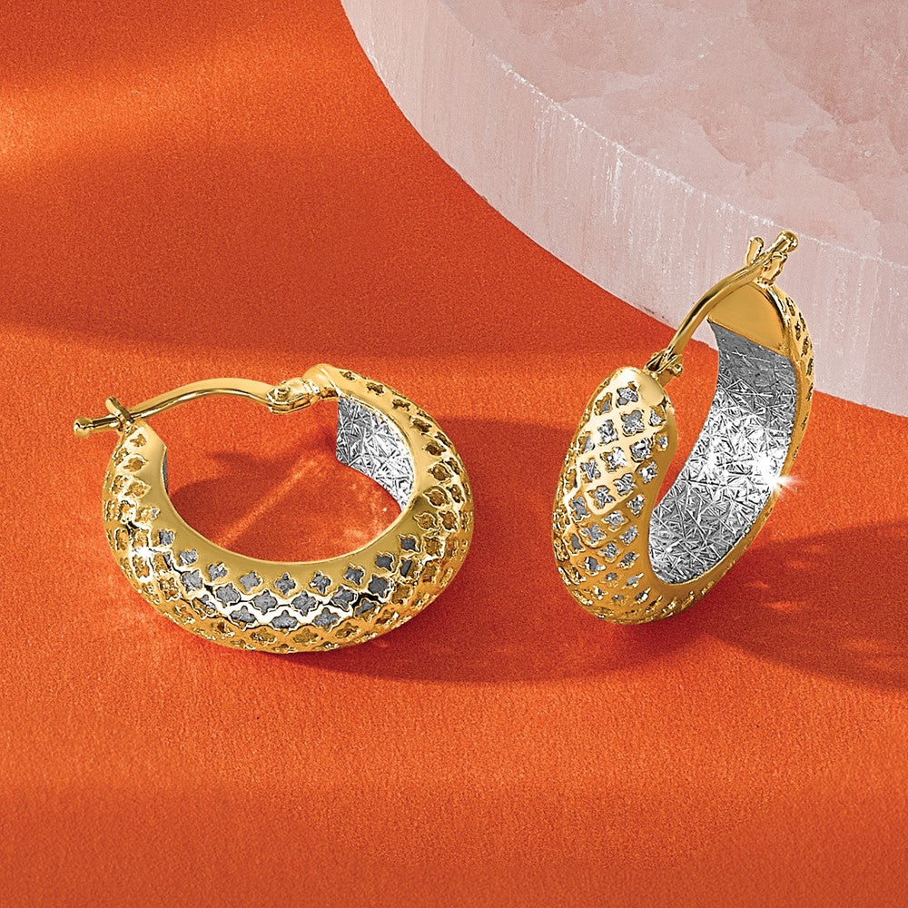 14K Bicolor Poliert und Diamantiert Creolen
