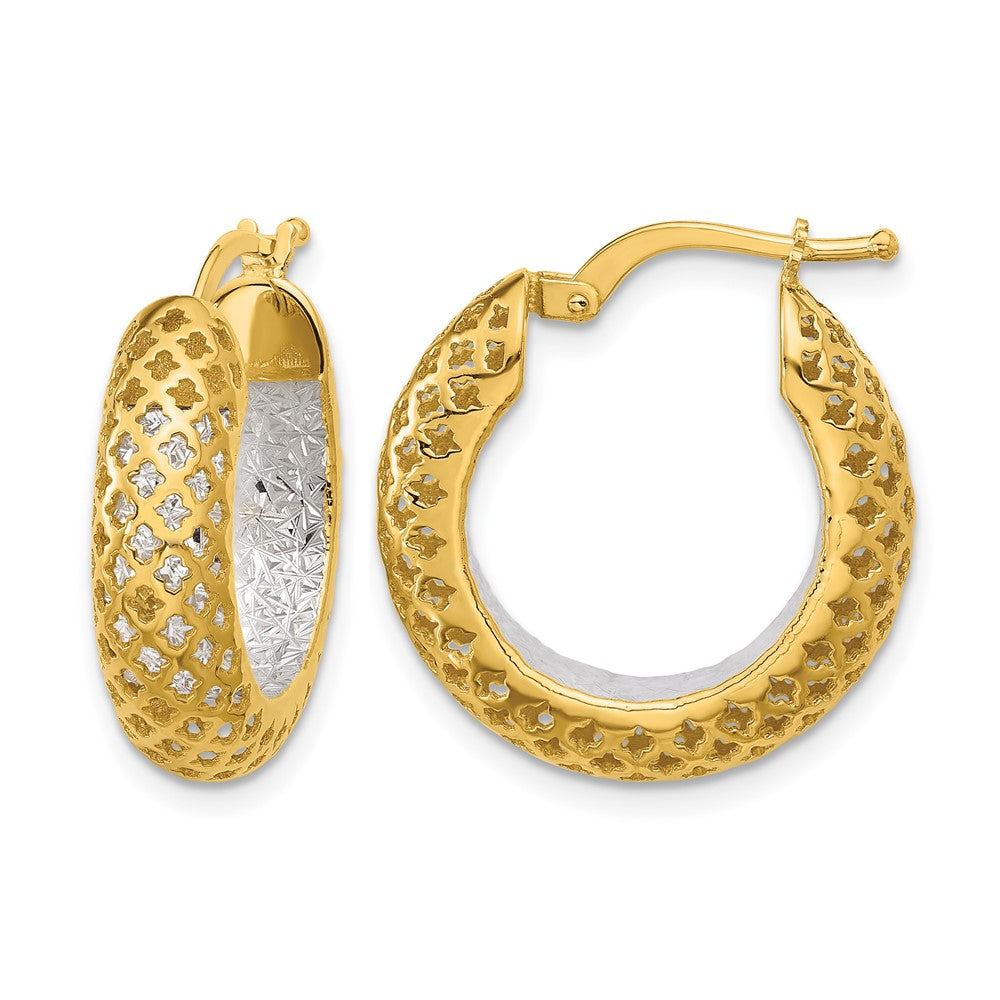 14K Bicolor Poliert und Diamantiert Creolen