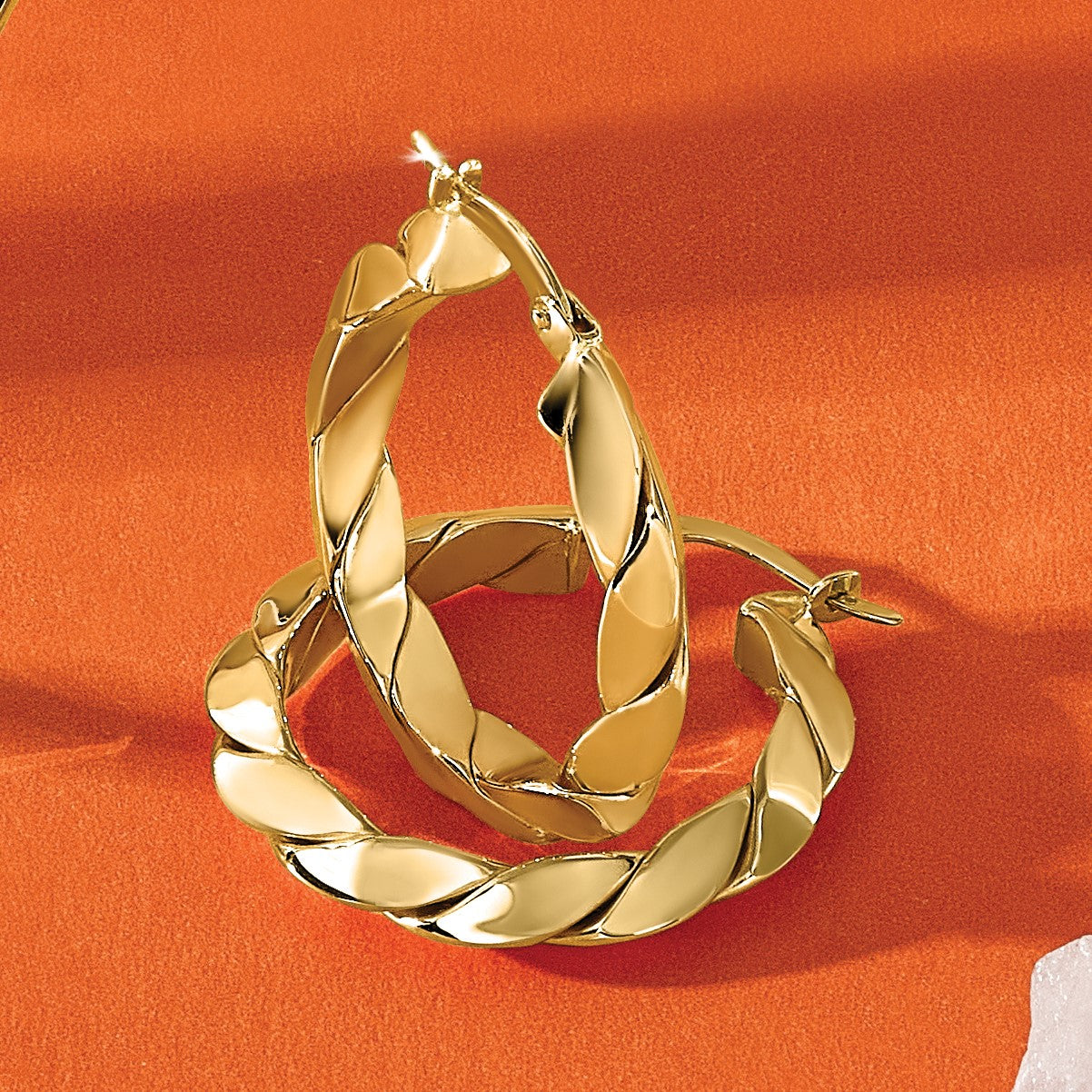 14K Gelbgold Poliert und Gerillt Fantasie Creolen