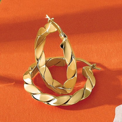 14K Gelbgold Poliert und Gerillt Fantasie Creolen