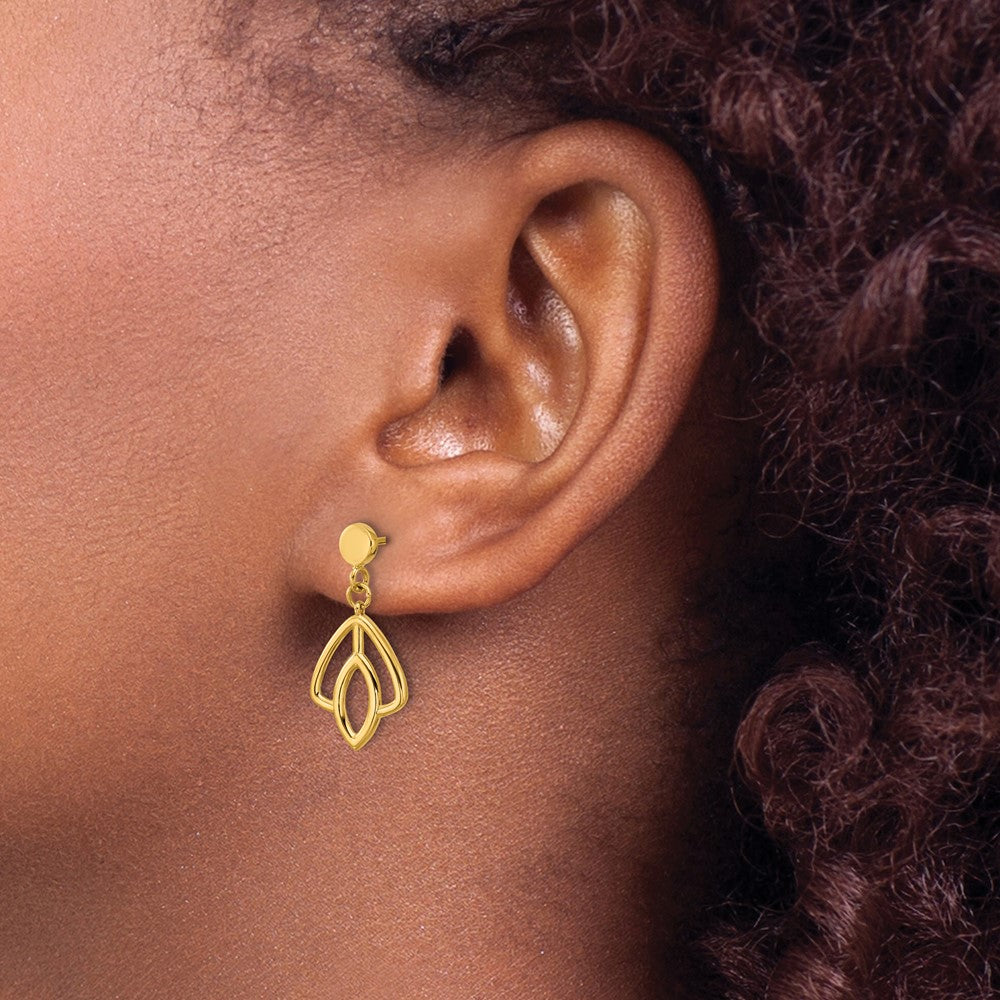 14K Gelbgold Poliert Blumen Hängend Ohrstecker