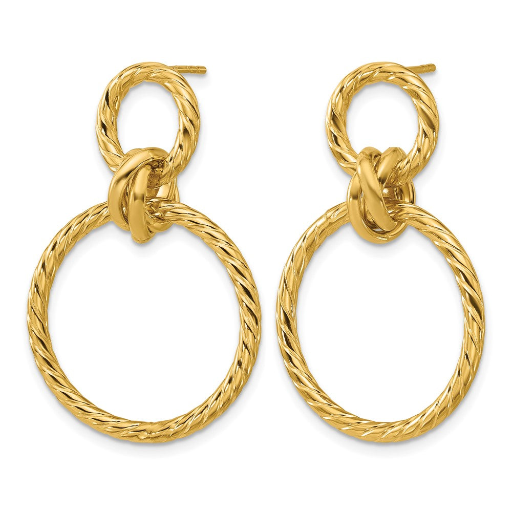 14K Gelbgold Poliert und Gedreht Kreise Hängend Ohrstecker