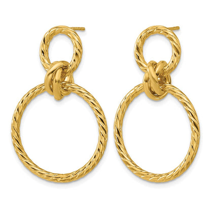 14K Gelbgold Poliert und Gedreht Kreise Hängend Ohrstecker