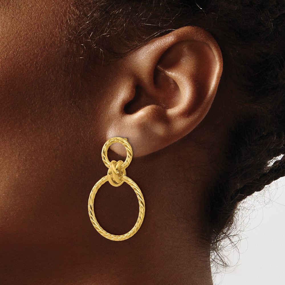 14K Gelbgold Poliert und Gedreht Kreise Hängend Ohrstecker