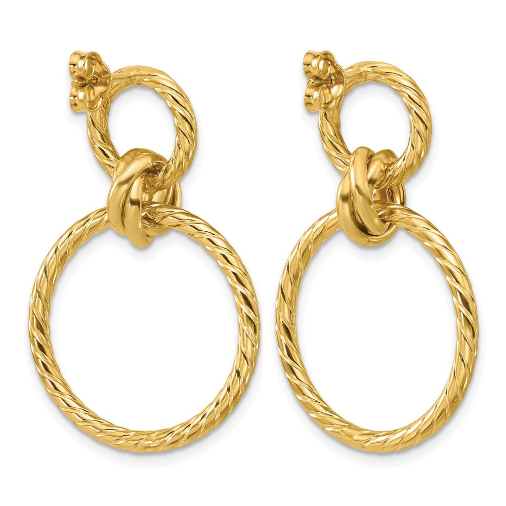 14K Gelbgold Poliert und Gedreht Kreise Hängend Ohrstecker