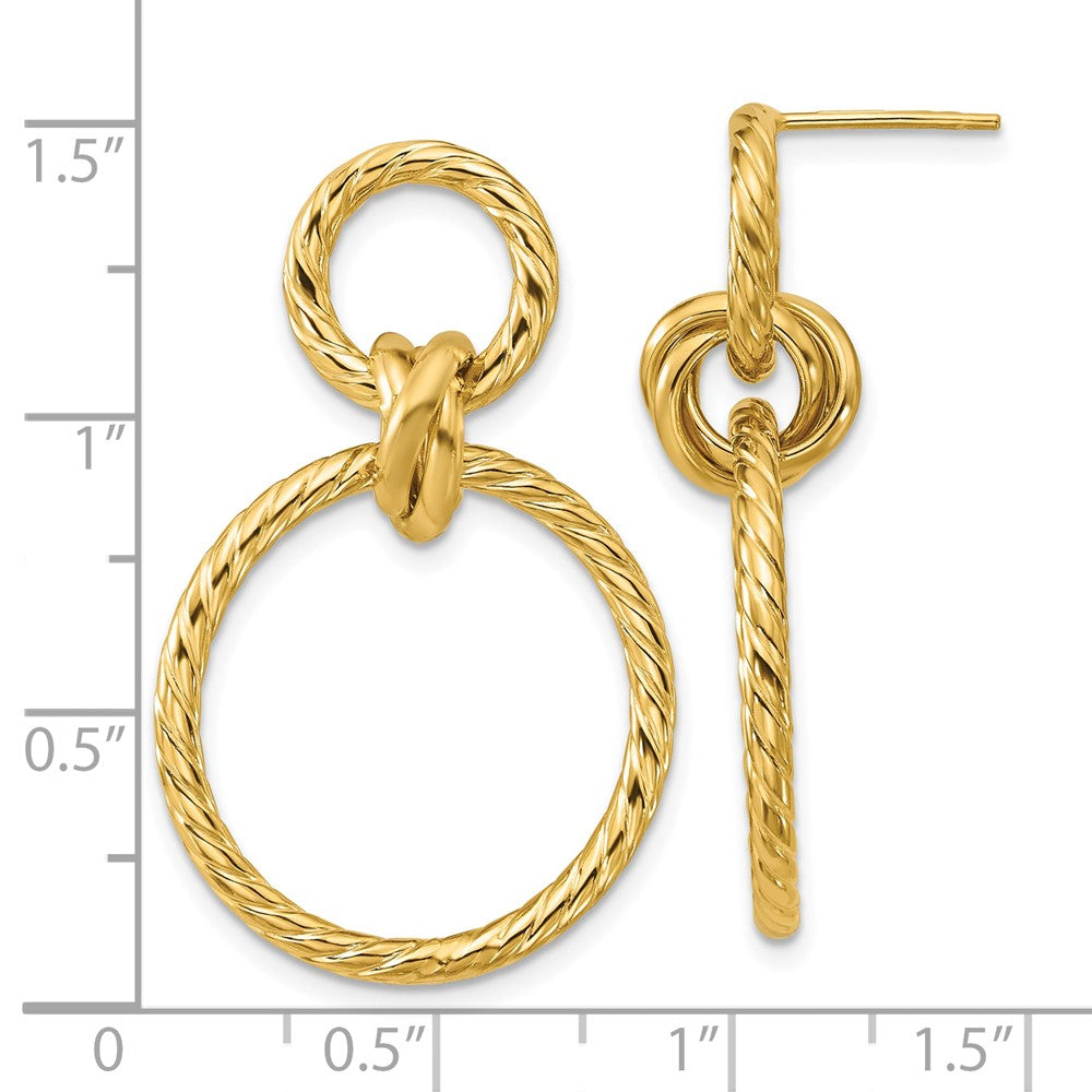 14K Gelbgold Poliert und Gedreht Kreise Hängend Ohrstecker