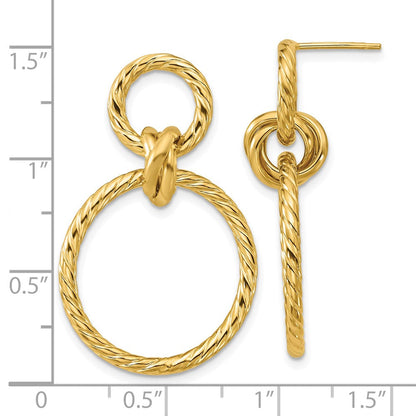 14K Gelbgold Poliert und Gedreht Kreise Hängend Ohrstecker