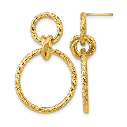 14K Gelbgold Poliert und Gedreht Kreise Hängend Ohrstecker