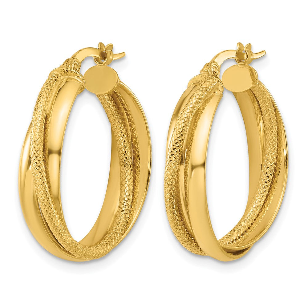 14K Gelbgold Poliert und Strukturiert Rund Creolen