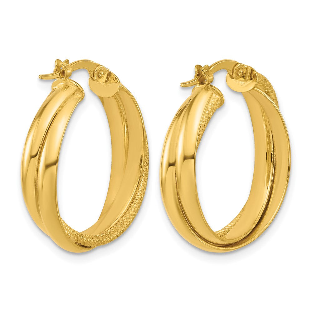 14K Gelbgold Poliert und Strukturiert Rund Creolen