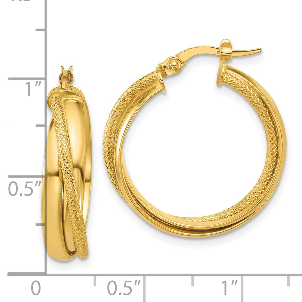 14K Gelbgold Poliert und Strukturiert Rund Creolen
