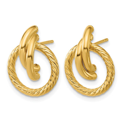 14K Gelbgold Poliert und Gedreht Kreise Tropfen Ohrstecker