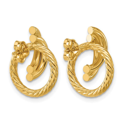 14K Gelbgold Poliert und Gedreht Kreise Tropfen Ohrstecker