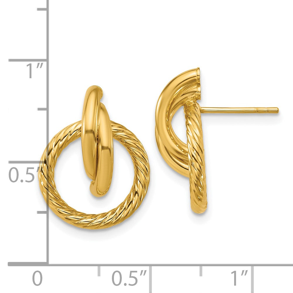 14K Gelbgold Poliert und Gedreht Kreise Tropfen Ohrstecker
