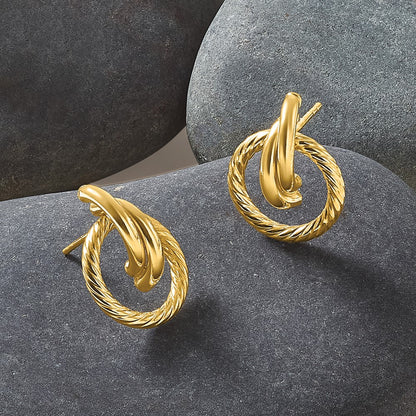 14K Gelbgold Poliert und Gedreht Kreise Tropfen Ohrstecker