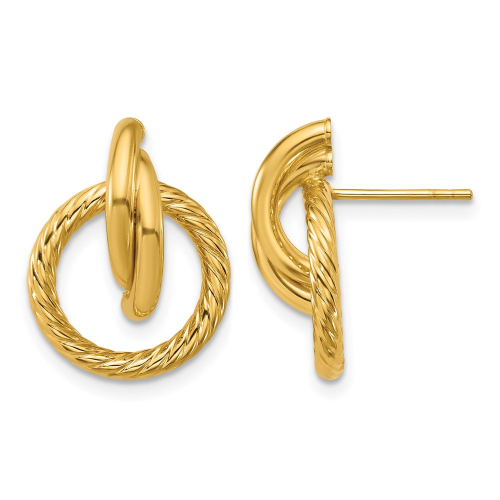 14K Gelbgold Poliert und Gedreht Kreise Tropfen Ohrstecker