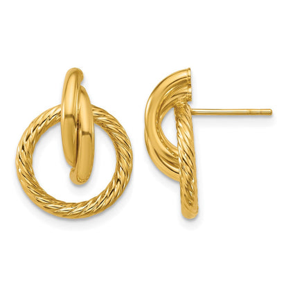 14K Gelbgold Poliert und Gedreht Kreise Tropfen Ohrstecker