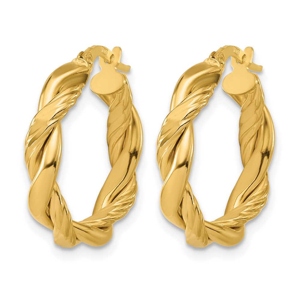 14K Gelbgold Poliert und Gedreht Rund Creolen