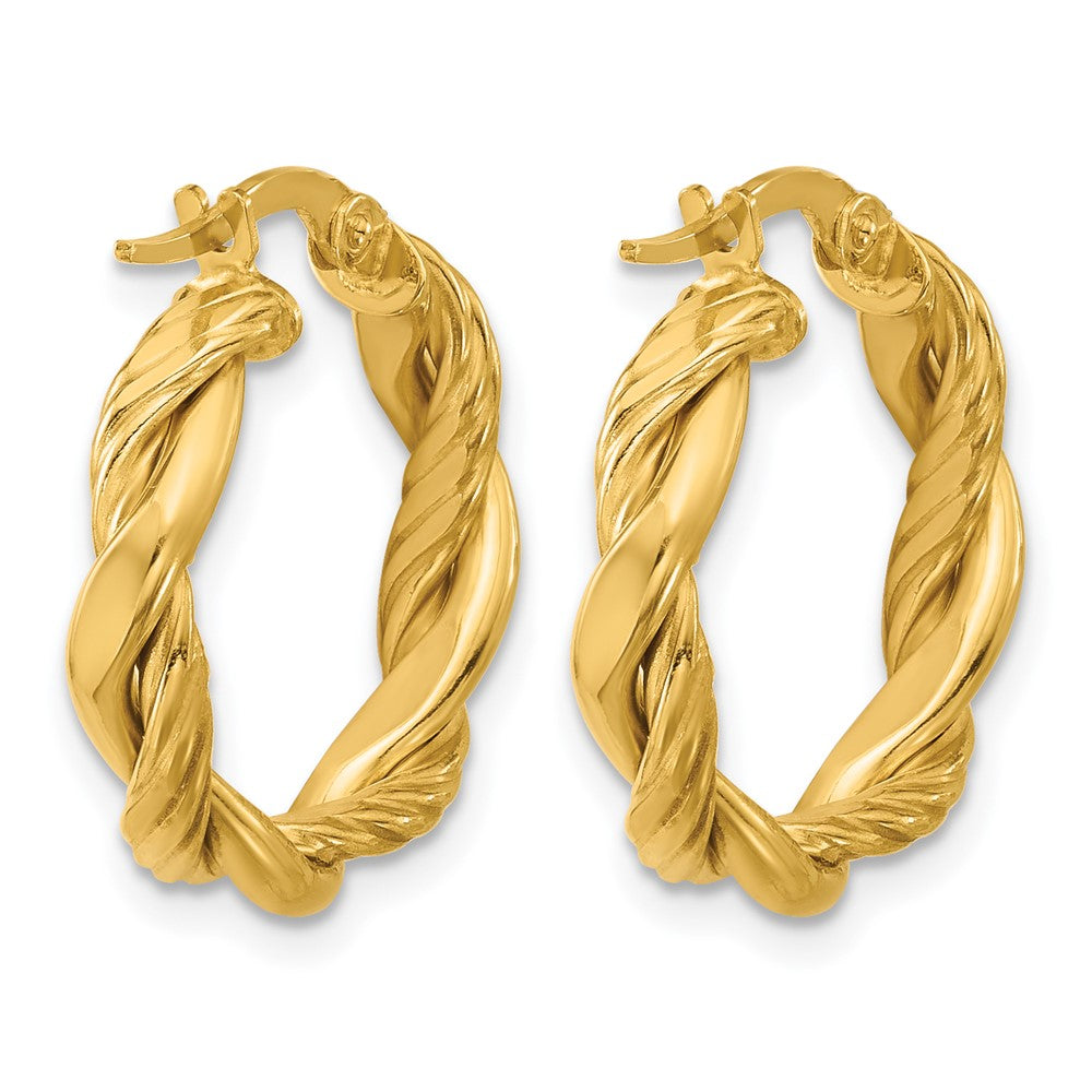 14K Gelbgold Poliert und Gedreht Rund Creolen