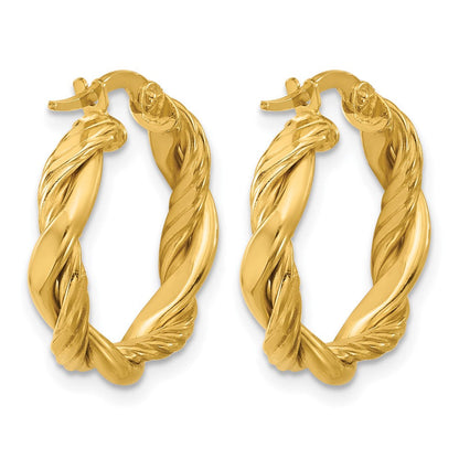14K Gelbgold Poliert und Gedreht Rund Creolen