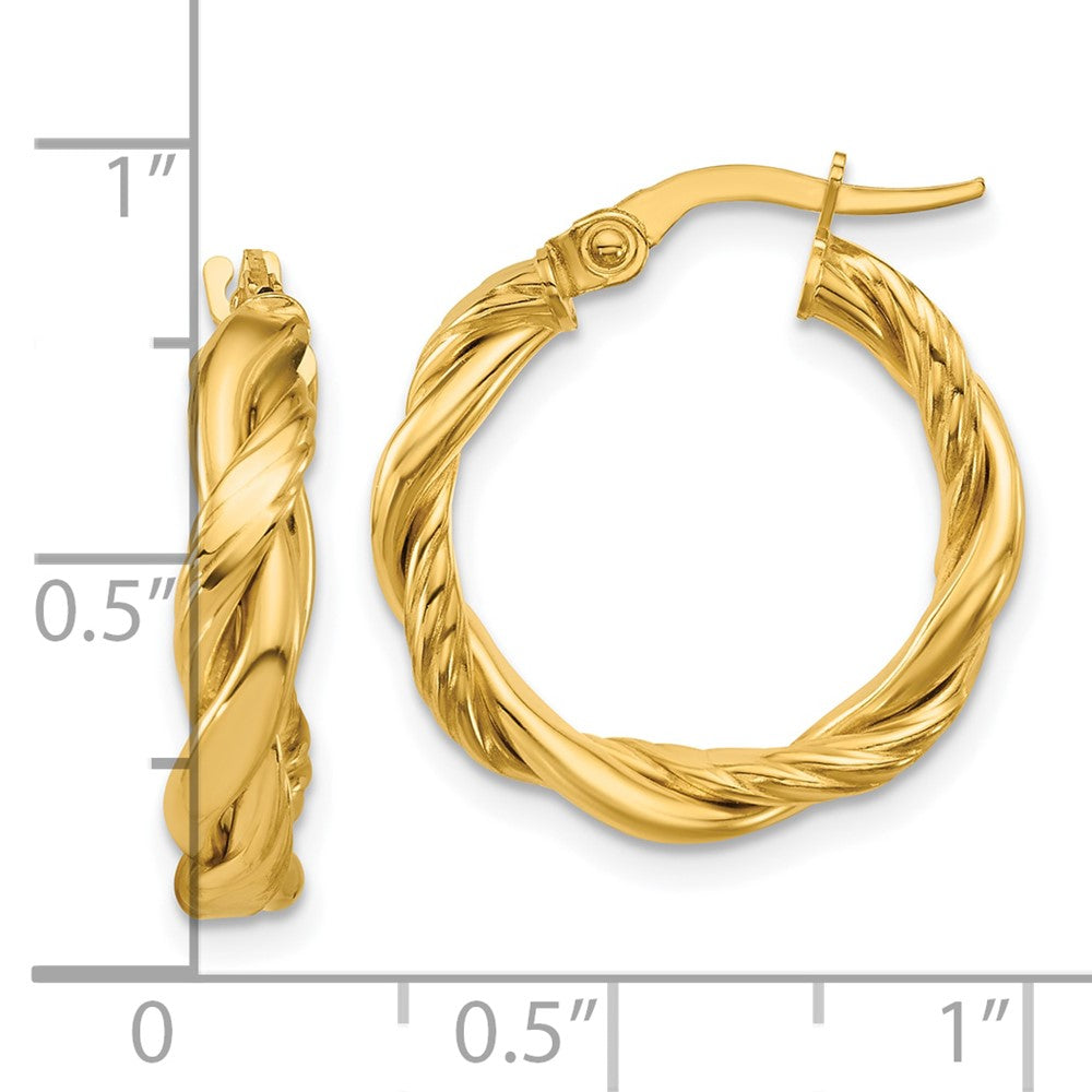 14K Gelbgold Poliert und Gedreht Rund Creolen