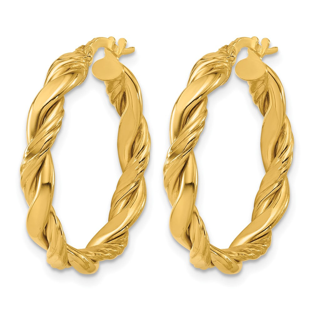 14K Gelbgold Poliert und Gedreht Rund Creolen
