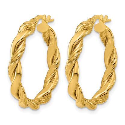 14K Gelbgold Poliert und Gedreht Rund Creolen