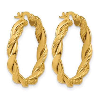 14K Gelbgold Poliert und Gedreht Rund Creolen