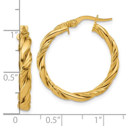 14K Gelbgold Poliert und Gedreht Rund Creolen