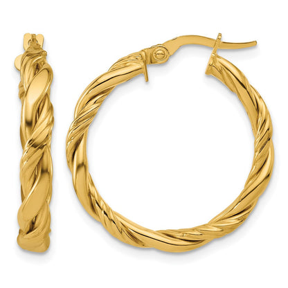 14K Gelbgold Poliert und Gedreht Rund Creolen