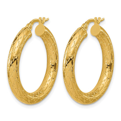 14K Gelbgold Poliert Gemustert Rund Creolen