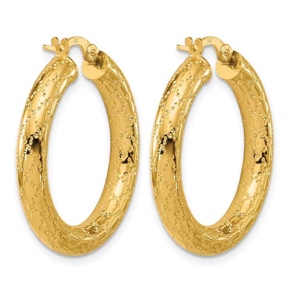 14K Gelbgold Poliert Gemustert Rund Creolen