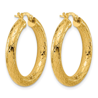 14K Gelbgold Poliert Gemustert Rund Creolen