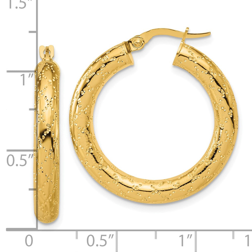 14K Gelbgold Poliert Gemustert Rund Creolen