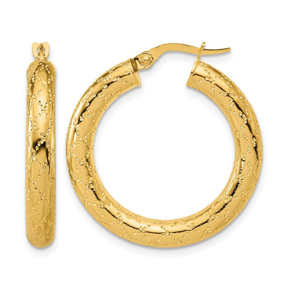 14K Gelbgold Poliert Gemustert Rund Creolen