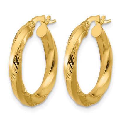 14K Gelbgold Poliert und Diamantiert Rund Creolen