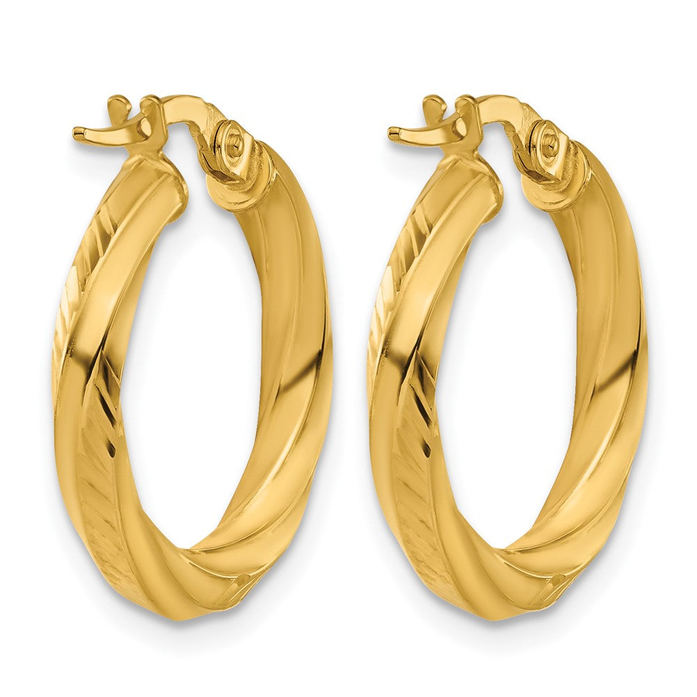 14K Gelbgold Poliert und Diamantiert Rund Creolen
