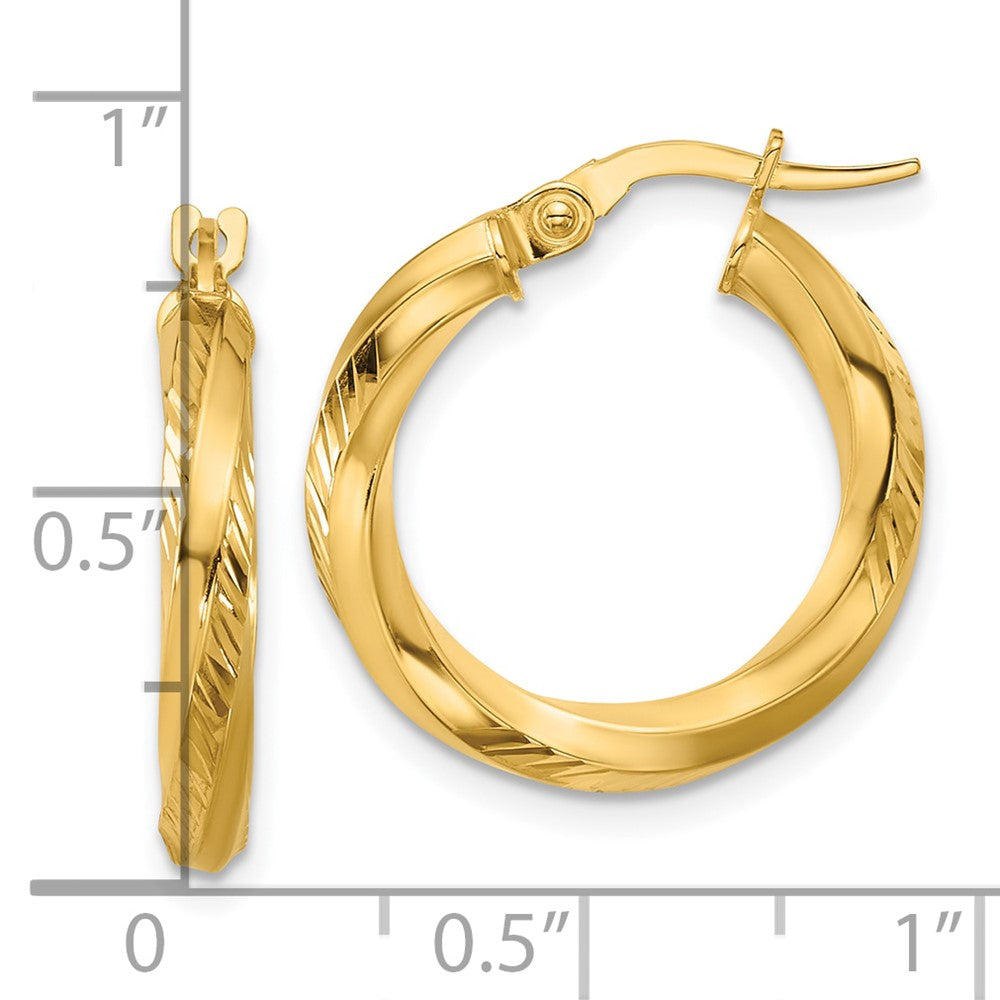 14K Gelbgold Poliert und Diamantiert Rund Creolen
