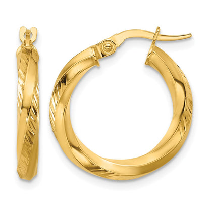 14K Gelbgold Poliert und Diamantiert Rund Creolen