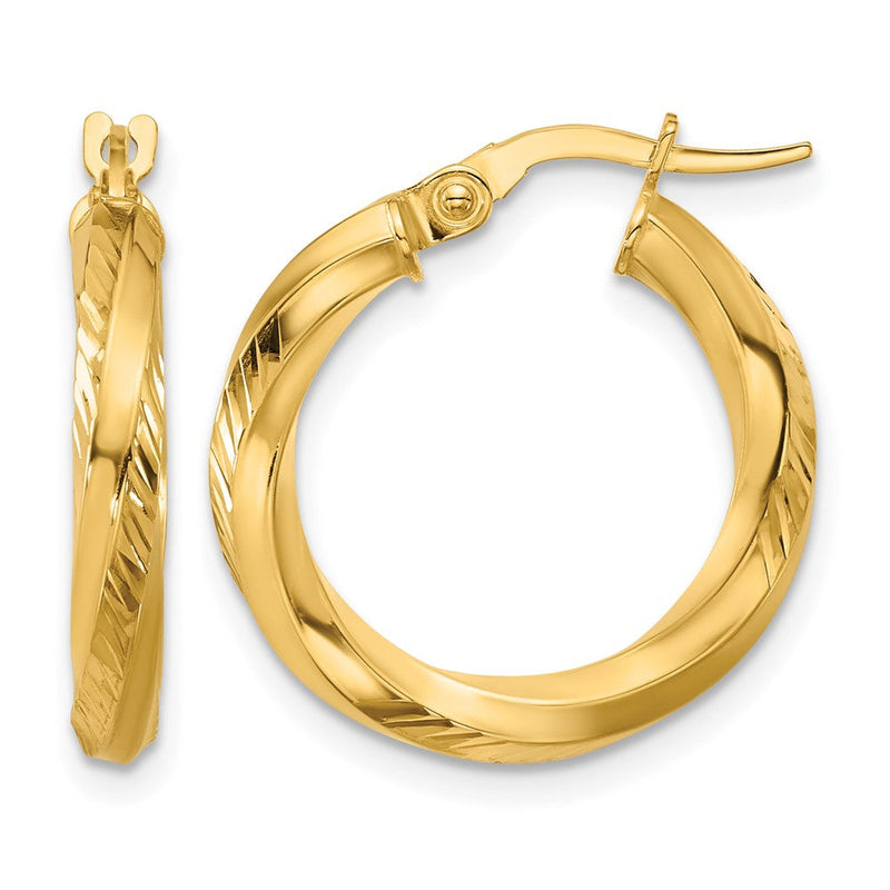 14K Gelbgold Poliert und Diamantiert Rund Creolen
