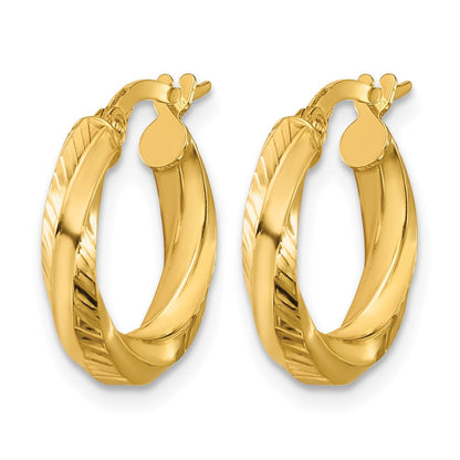 14K Gelbgold Poliert und Diamantiert Rund Creolen