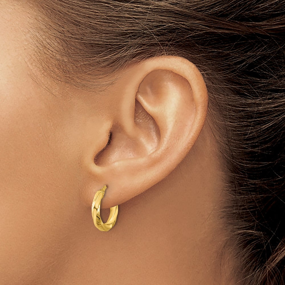 14K Gelbgold Poliert und Diamantiert Rund Creolen